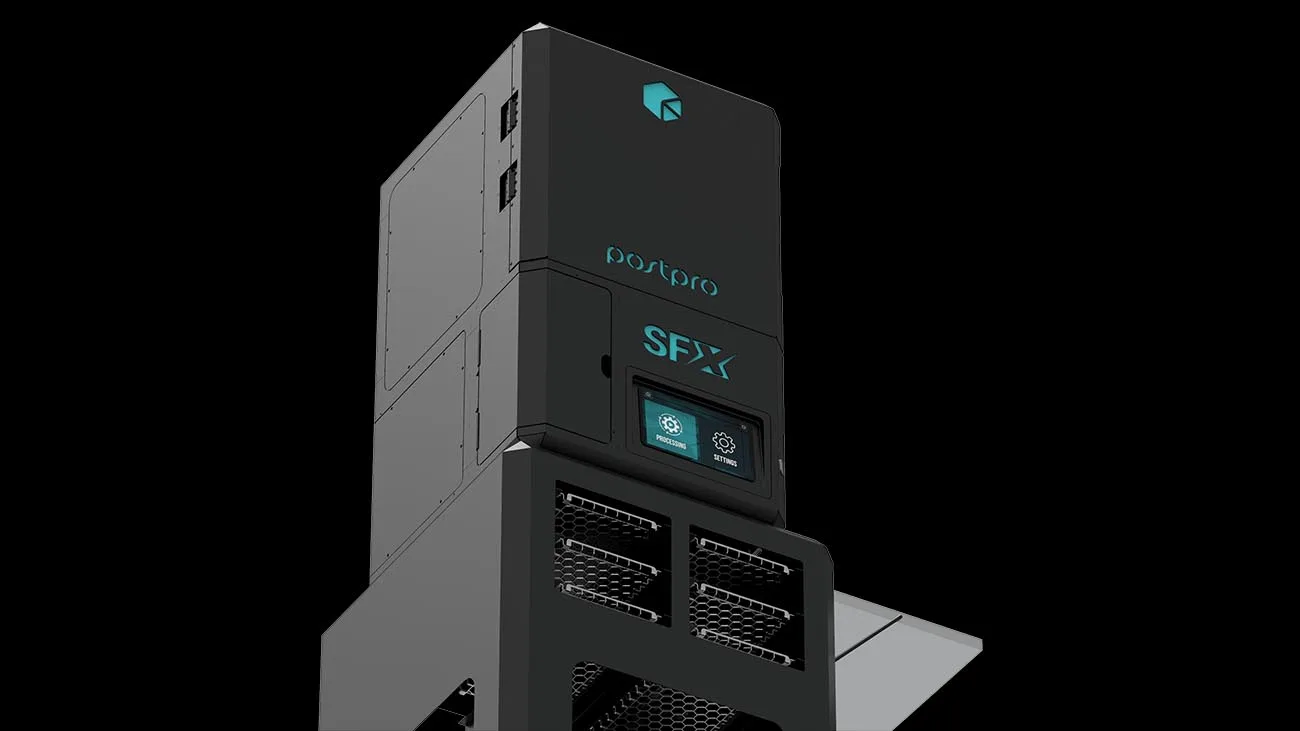 AMT PostPro SFX vapour smoothing machine designed for surface finishing of 3D printed polymer parts with sealed chamber and touchscreen controls
