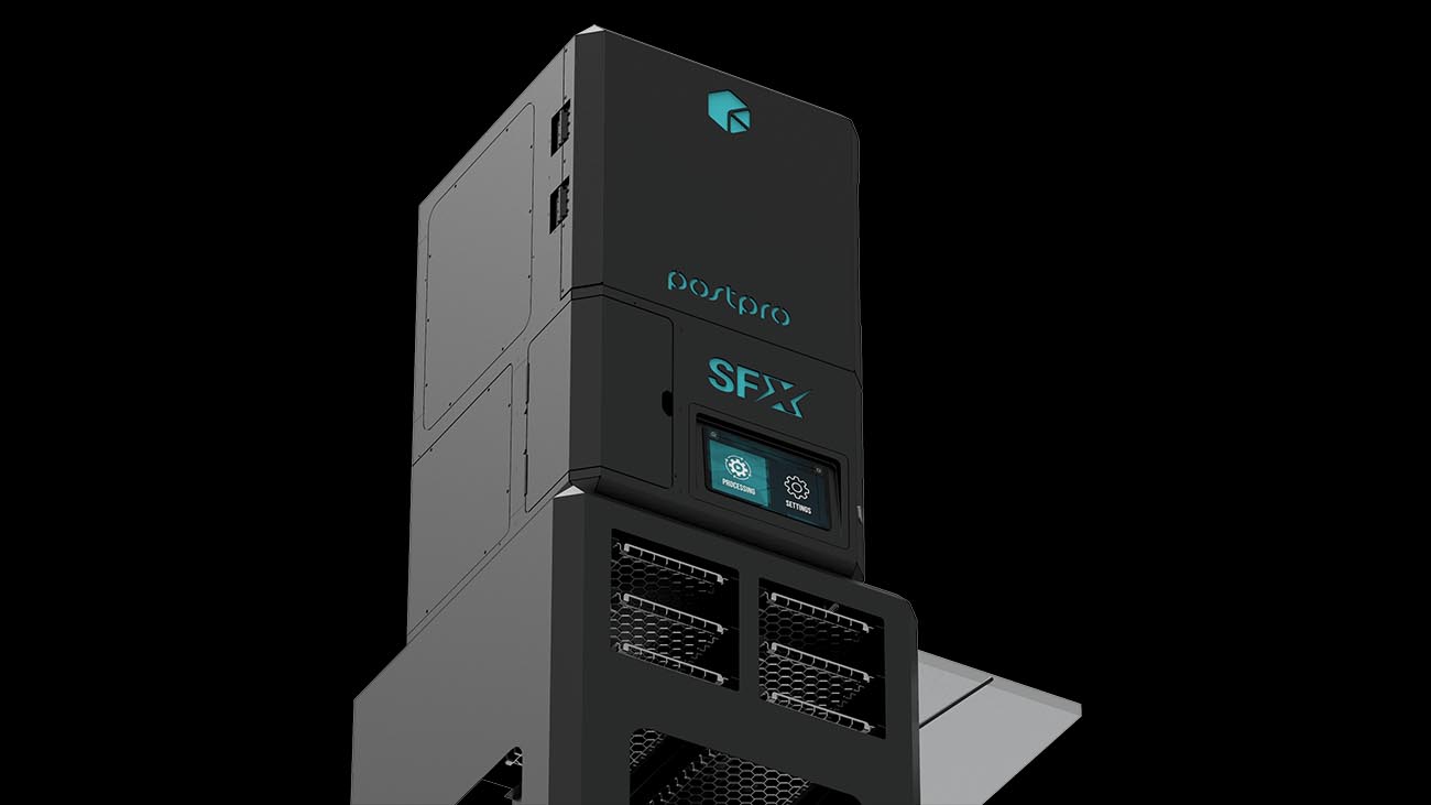 AMT PostPro SFX vapour smoothing machine designed for surface finishing of 3D printed polymer parts with sealed chamber and touchscreen controls